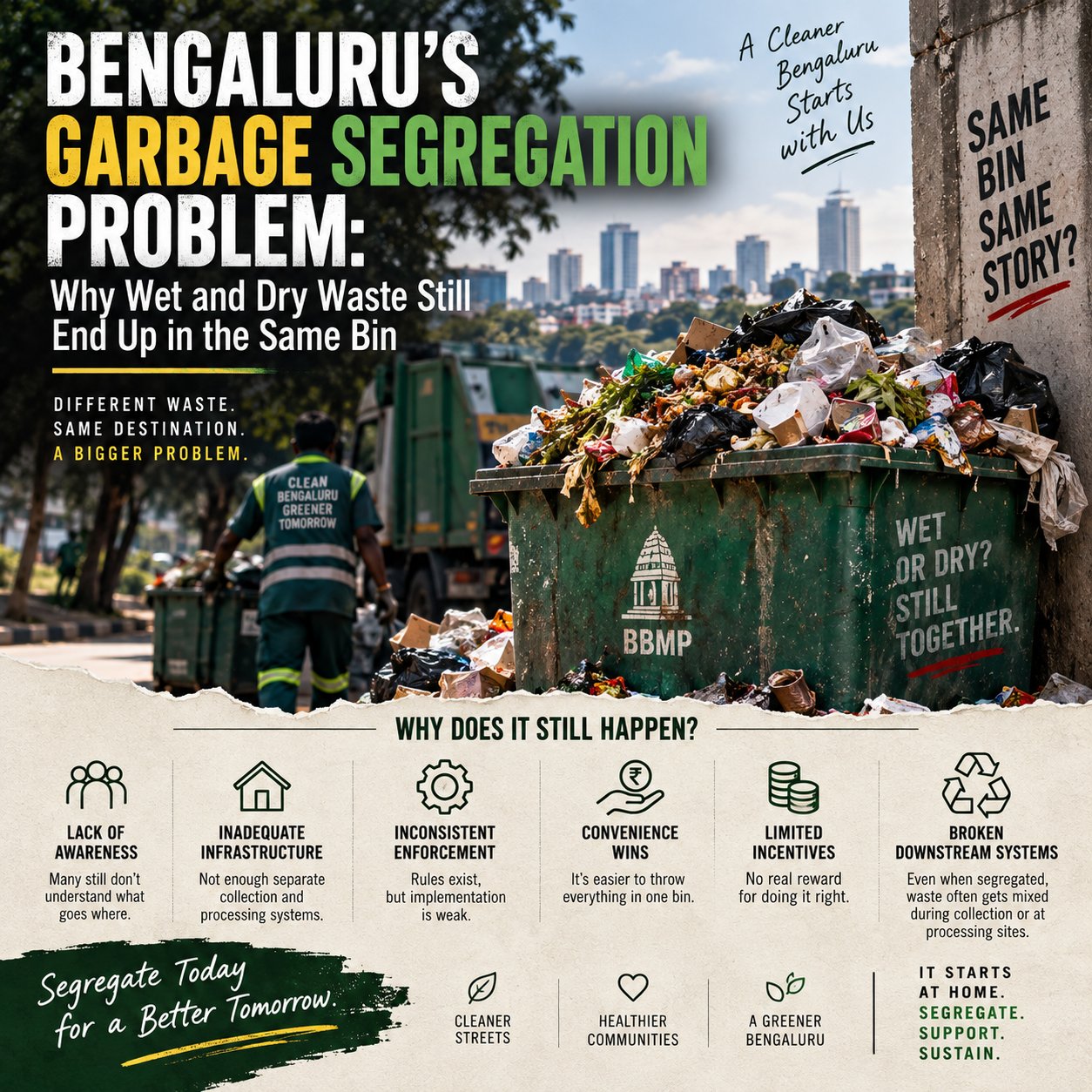 An overflowing BBMP garbage bin in Bengaluru with mixed wet and dry waste